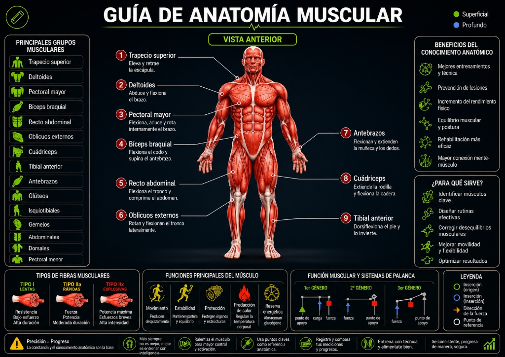 Guía de Anatomía Muscular KINEXAZ - Vista Anterior